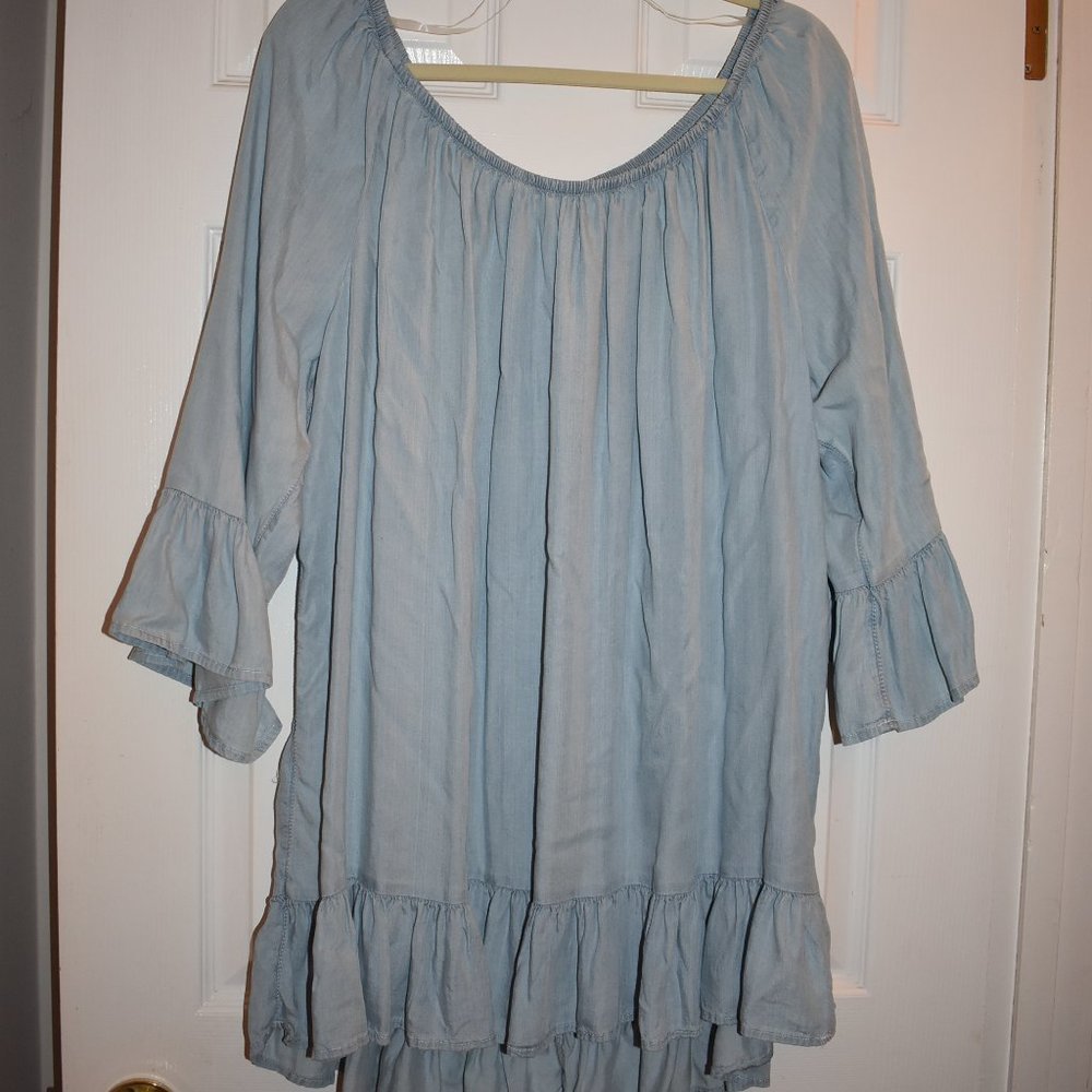 Terra & Sky Light Blue Peasant Top/Tunic, size 2X (20W-22W)